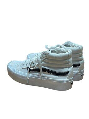 Vans Sk8-Hi Platform Shoes White Canvas Black Stripe Womens 8.5 Mens 7 Skateboar